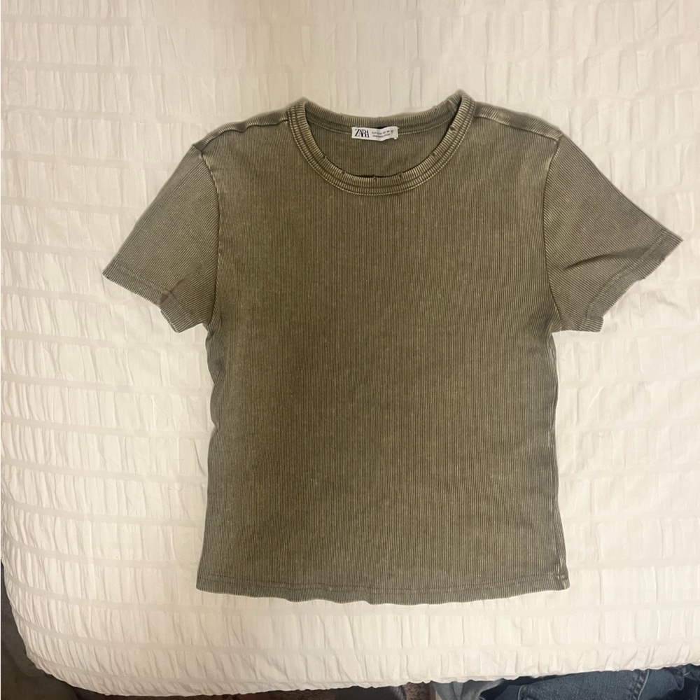 Zara Washed Olive Crew Neck Tee